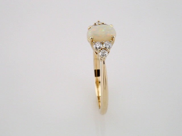 14K Yellow Gold Natural White Opal & 1/6 CTW Natural Diamond Ring