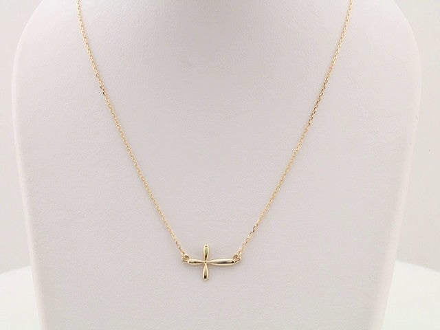 14K Yellow Sideways Cross 16-18" Necklace
