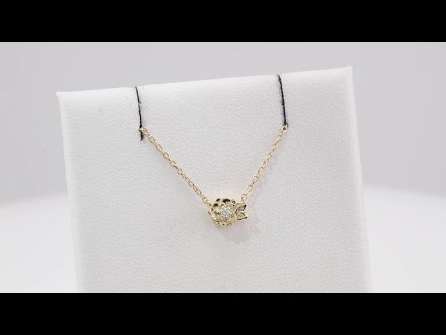 14K Yellow Gold .015 CT Natural Diamond Flower 16-18" Necklace