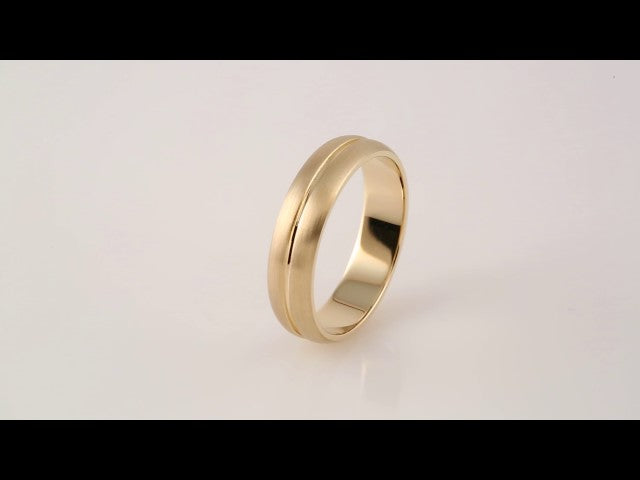 14K Yellow Gold 5 mm Grooved Comfort-Fit Half Round Band Size 8.5