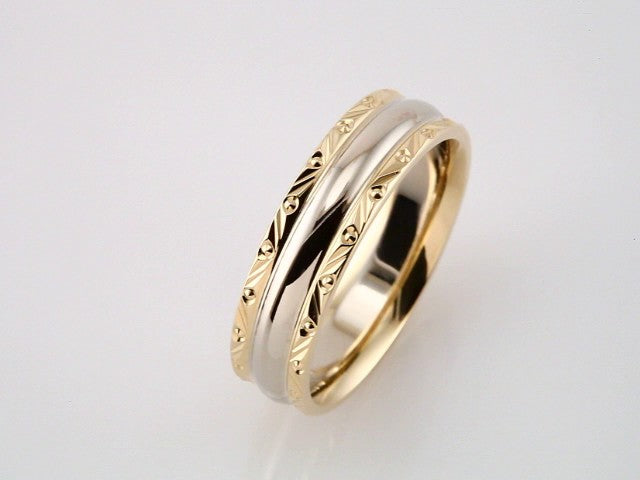 10K Yellow/White/Yellow Gold 6 mm Design-Engraved Comfort-Fit Band Size 11