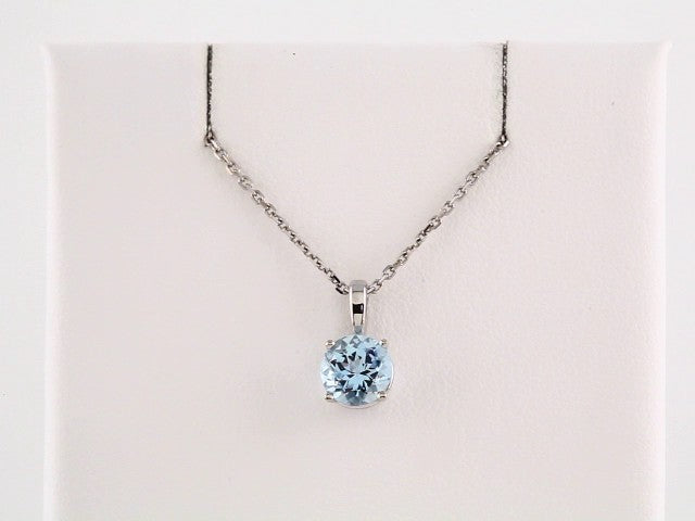 Sterling Silver 3 mm Imitation Aquamarine Youth Solitaire 14" Necklace