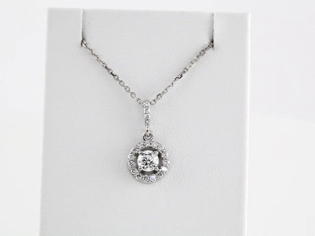 14K White Gold 5/8 CTW Natural Diamond Halo-Style 18" Necklace