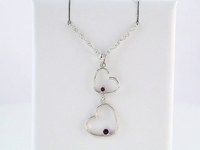 Sterling Silver Natural Amethyst Double Heart 18" Necklace