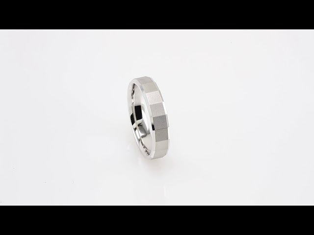14K White Gold 5 mm Geometric Comfort-Fit Flat Band Size 10