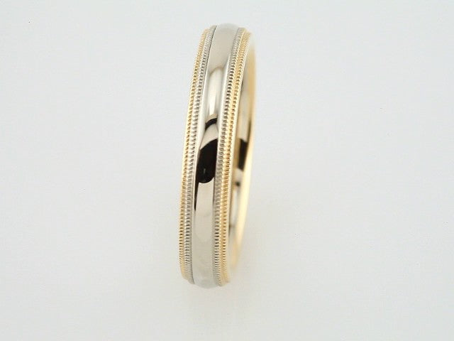 14K Yellow/White/Yellow 4 mm Half Round Comfort-Fit Band with Double Milgrain Size 5.5