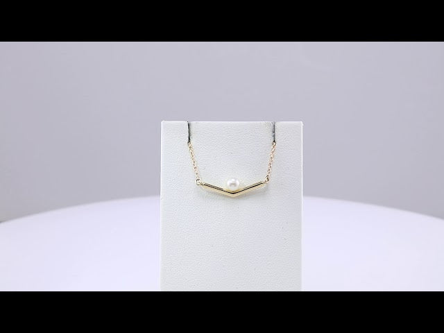 14K Yellow Gold Cultured White Akoya Pearl V 18" Necklace