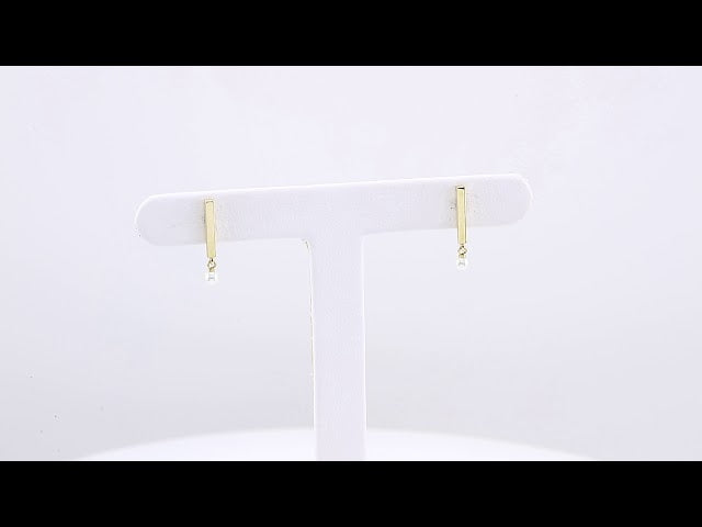 14K Yellow Gold Cultured White Seed Pearl Bar Earrings