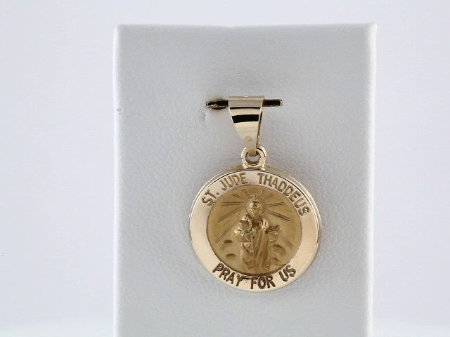 14K Yellow 15 mm Round Hollow St. Jude Medal