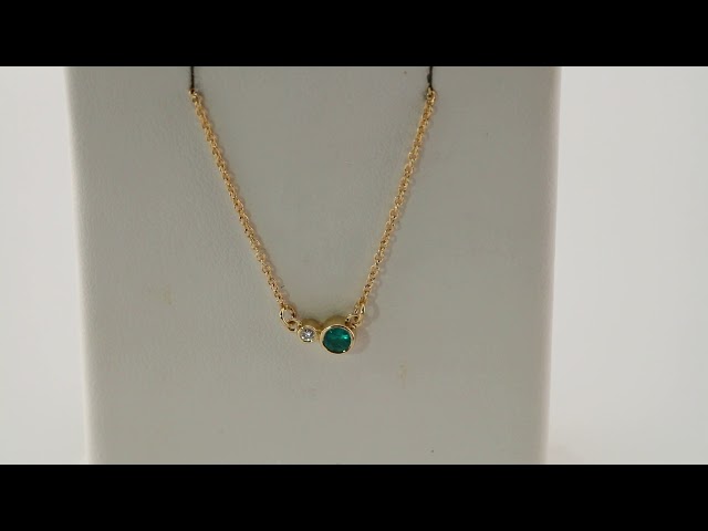 14K Yellow Gold Natural Emerald & .02 CTW Natural Diamond 18" Necklace