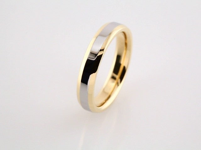 14K Yellow/White Gold 4 mm Beveled-Edge Comfort-Fit Flat Band Size 7