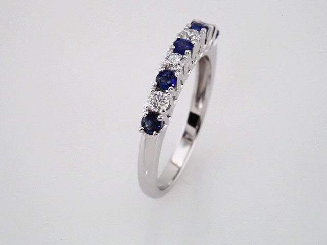 14K White Natural Blue Sapphire & 1/4 CTW Natural Diamond Anniversary Band Size 7