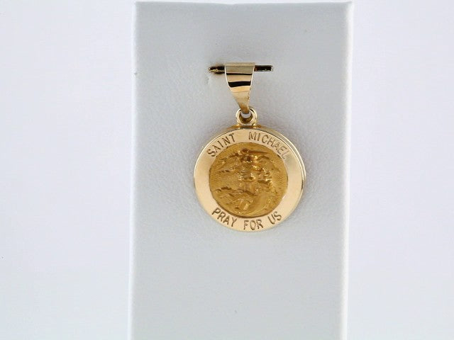 14K Yellow 15x15 mm Round Hollow St. Michael Medal