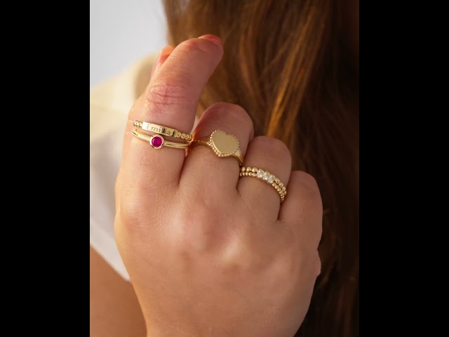 10K Yellow Gold Engravable Beaded Heart Ring