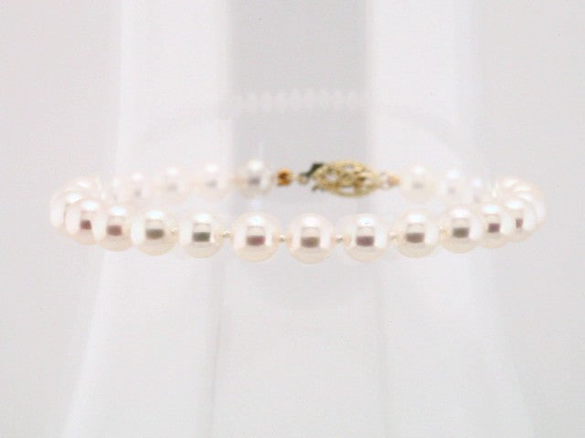 14K Yellow Gold Cultured White Akoya Pearl 7" Bracelet