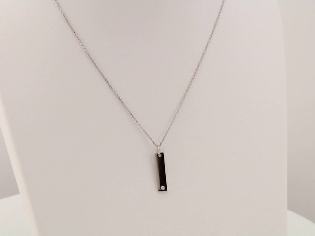 14K White Gold .03 CT Natural Diamond Engravable Bar 16-18" Necklace