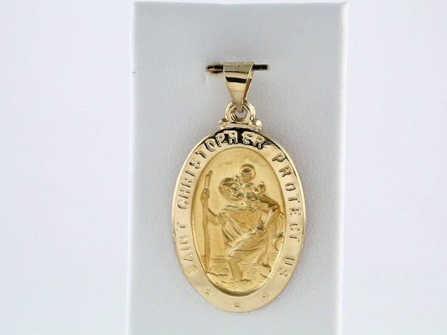 14K Yellow Gold 25x17 mm Oval Hollow St. Christopher Medal