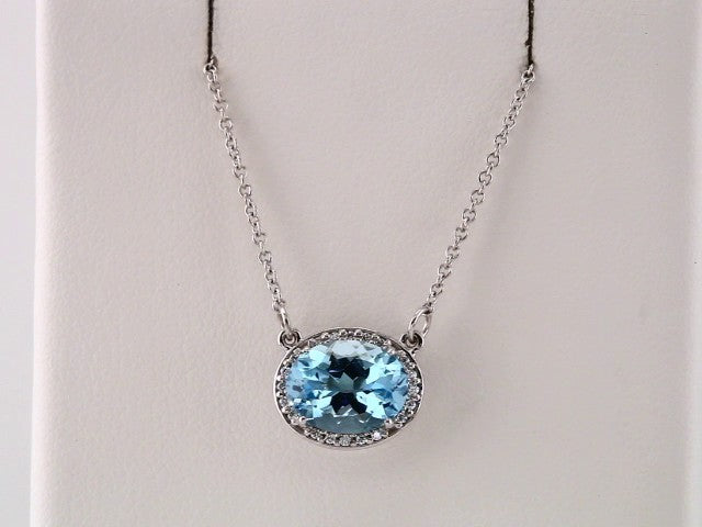 14K White Gold Natural Aquamarine & .04 CTW Natural Diamond 16 1/2" Necklace