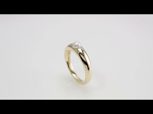 14K Yellow Gold Cultured White Akoya Pearl Dome Ring