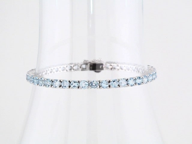 14K White Gold Natural Sky Blue Topaz 7 1/4" Line Bracelet
