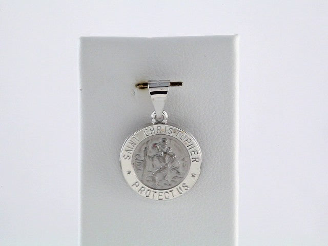 14K White 15 mm Hollow Round St. Christopher Medal