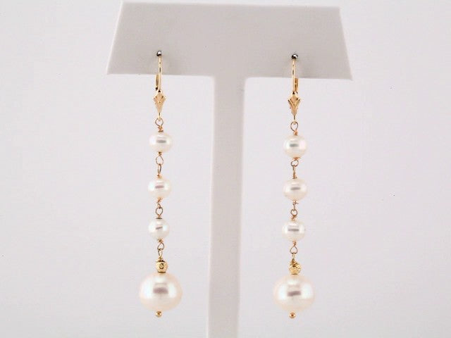 14K Yellow Gold Cultured White Freshwater Pearl Earrings