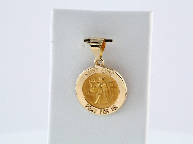 14K Yellow 15 mm Round Hollow St. Luke Medal
