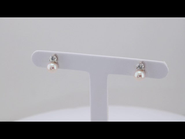 14K White Gold Cultured White Freshwater Pearl & 1/2 CTW Natural Diamond Earrings