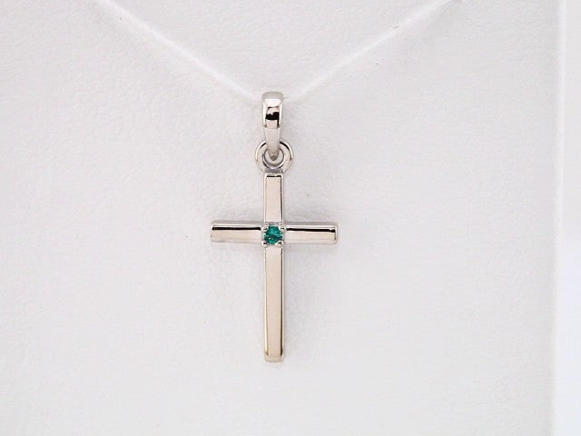 14K White Gold Natural Emerald Cross Pendant