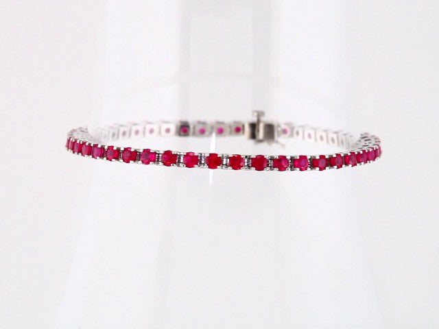 14K White Gold Lab-Grown Ruby Line 7" Bracelet