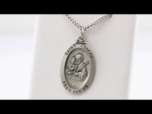 Sterling Silver 25x18 mm St. Joseph 24" Necklace