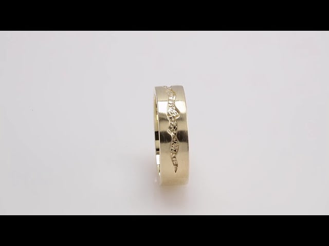 10K Yellow Gold 6 mm Nugget Pattern Inlay Flat Band Size 10