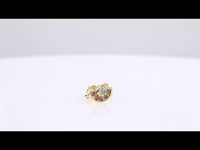 14K Yellow Natural Ethiopian Opal & Natural Pink Sapphire Fan Earrings