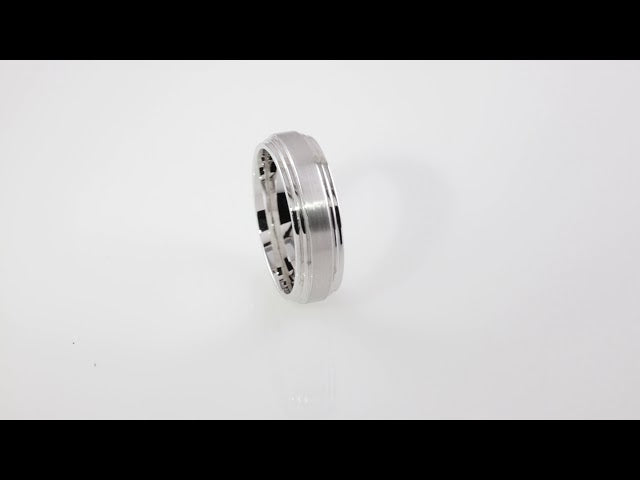 14K White Gold 7 mm Double Stepped-Edge Comfort-Fit Flat Band Size 8.5