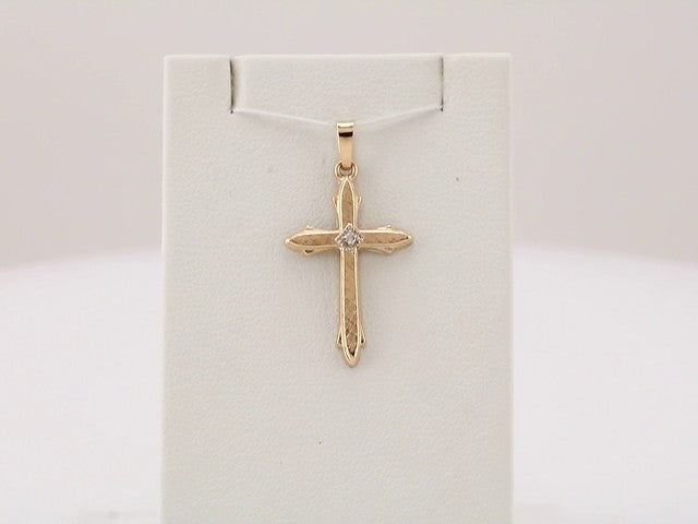 14K Yellow Gold 22.5x15.5 mm .01 CT Natural Diamond Cross Pendant