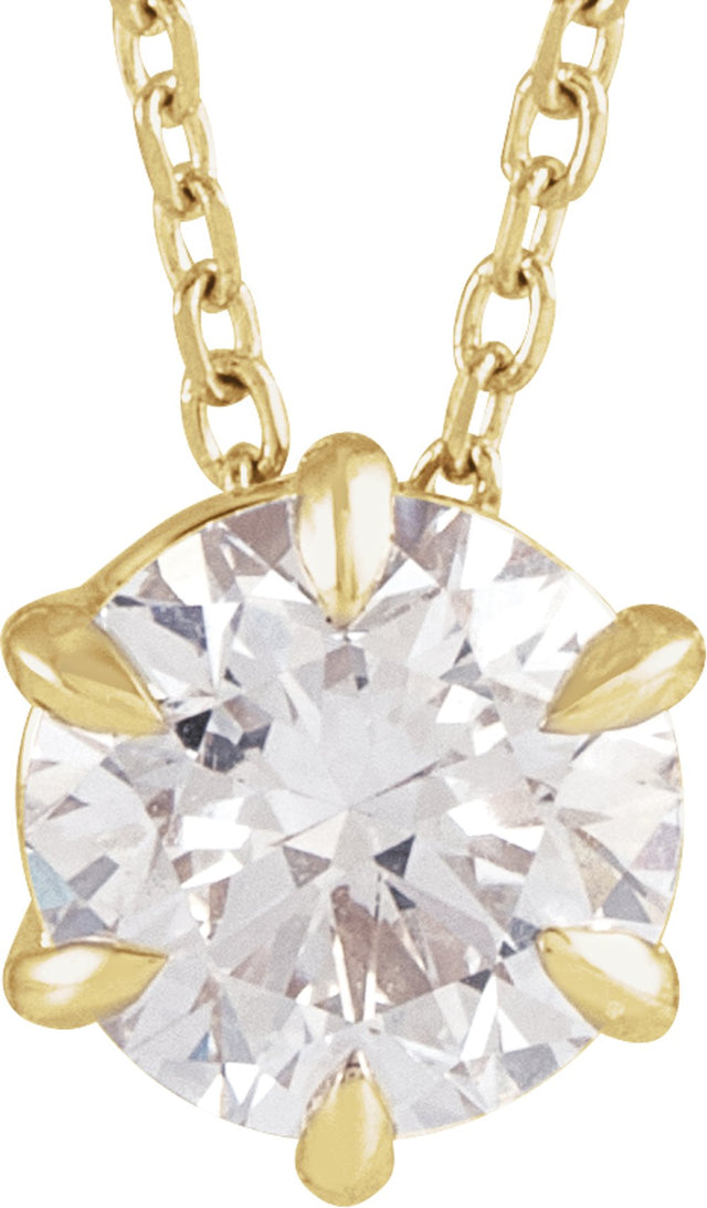 14K Yellow Gold 1 CT Lab-Grown Diamond Solitaire 16-18" Necklace