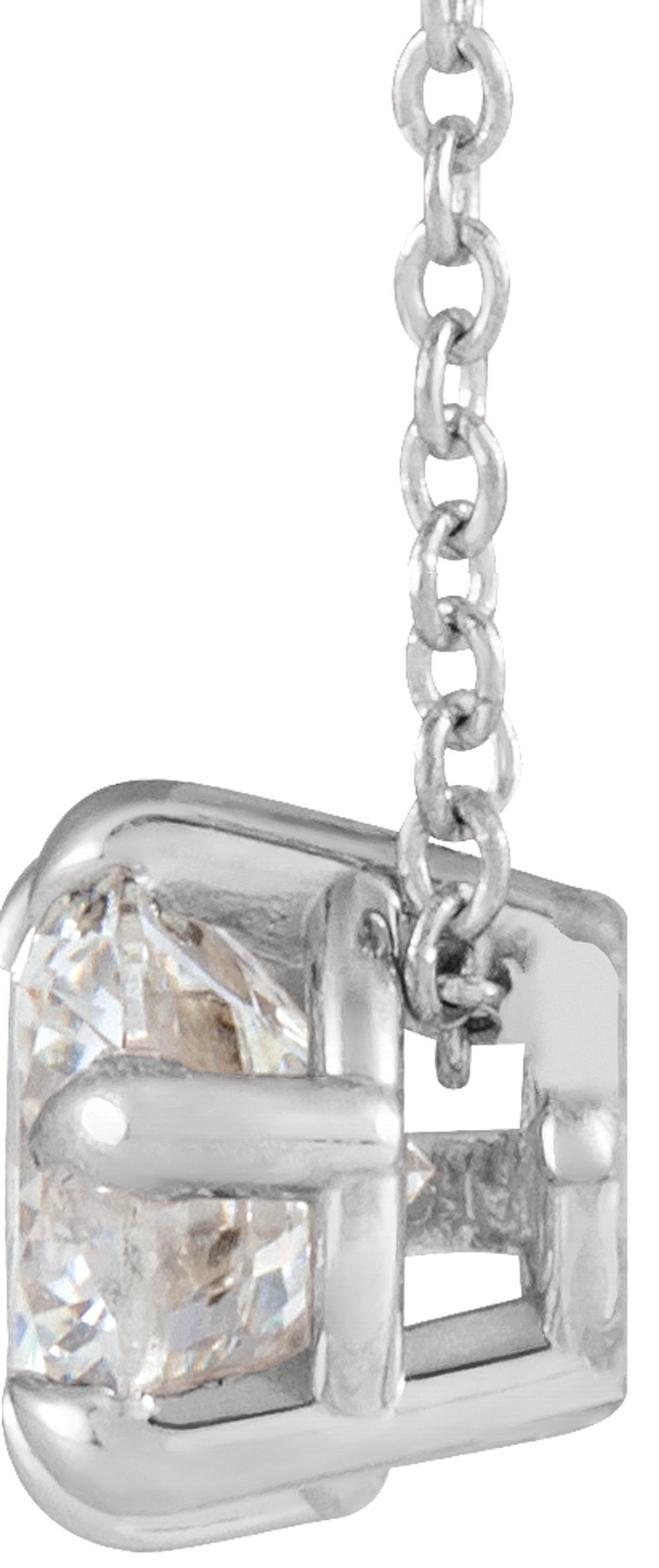 14K White 3/4 CT Natural Diamond Solitaire 16-18" Necklace