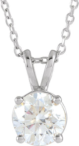 14K White  1 CT Lab-Grown Diamond Solitaire 16-18" Necklace