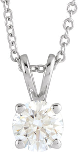 14K White Gold  5/8 CT Lab-Grown Diamond Solitaire 16-18" Necklace
