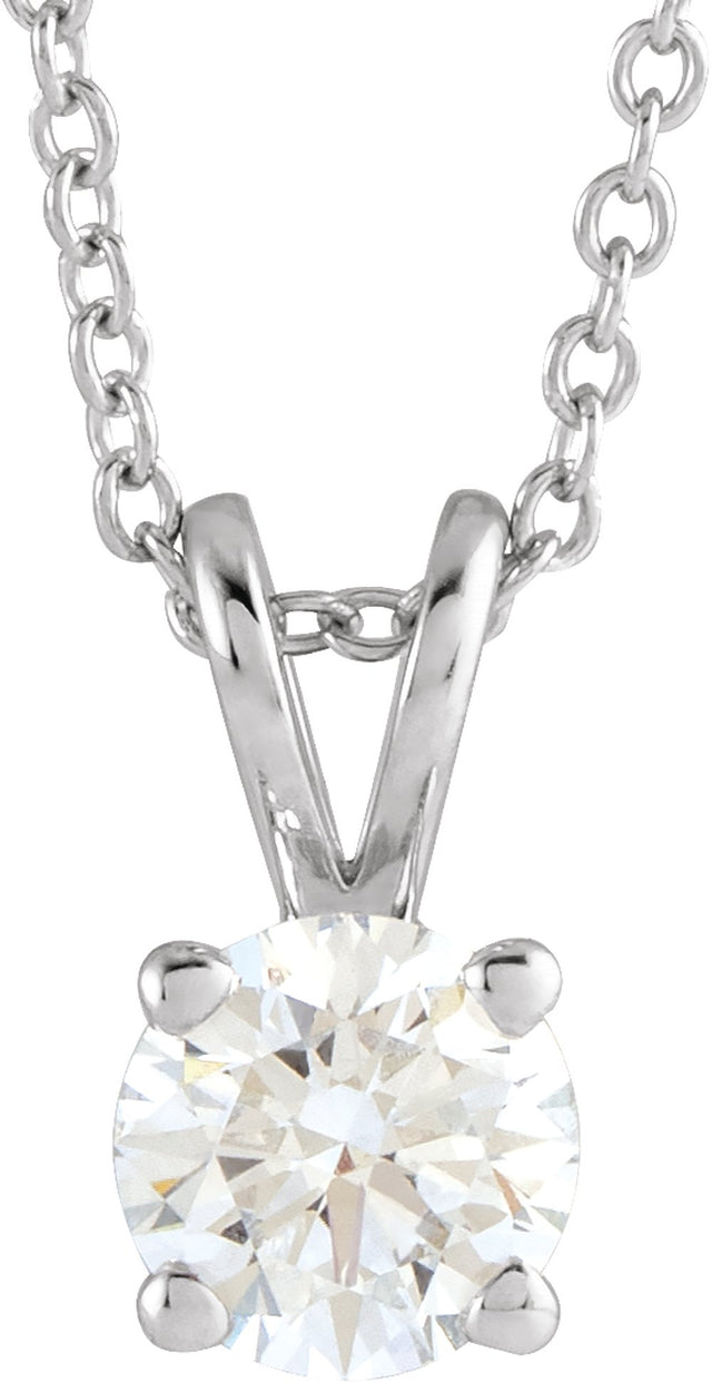 14K White Gold  5/8 CT Lab-Grown Diamond Solitaire 16-18" Necklace