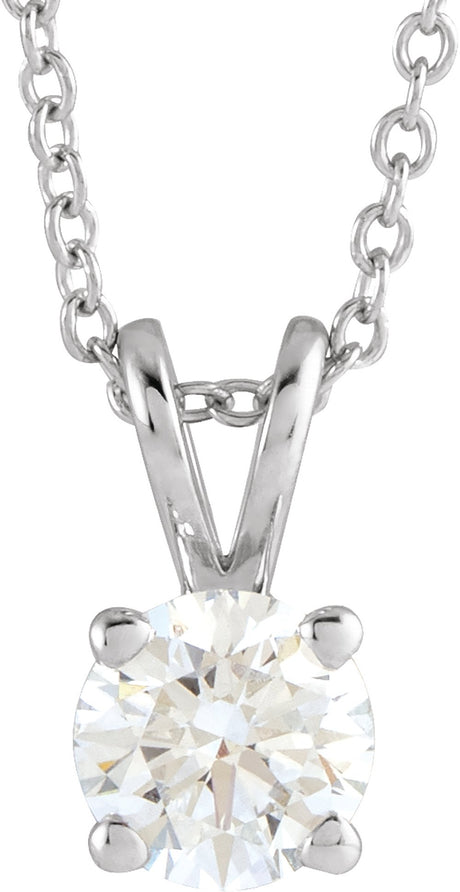 14K White Gold  5/8 CT Lab-Grown Diamond Solitaire 16-18" Necklace