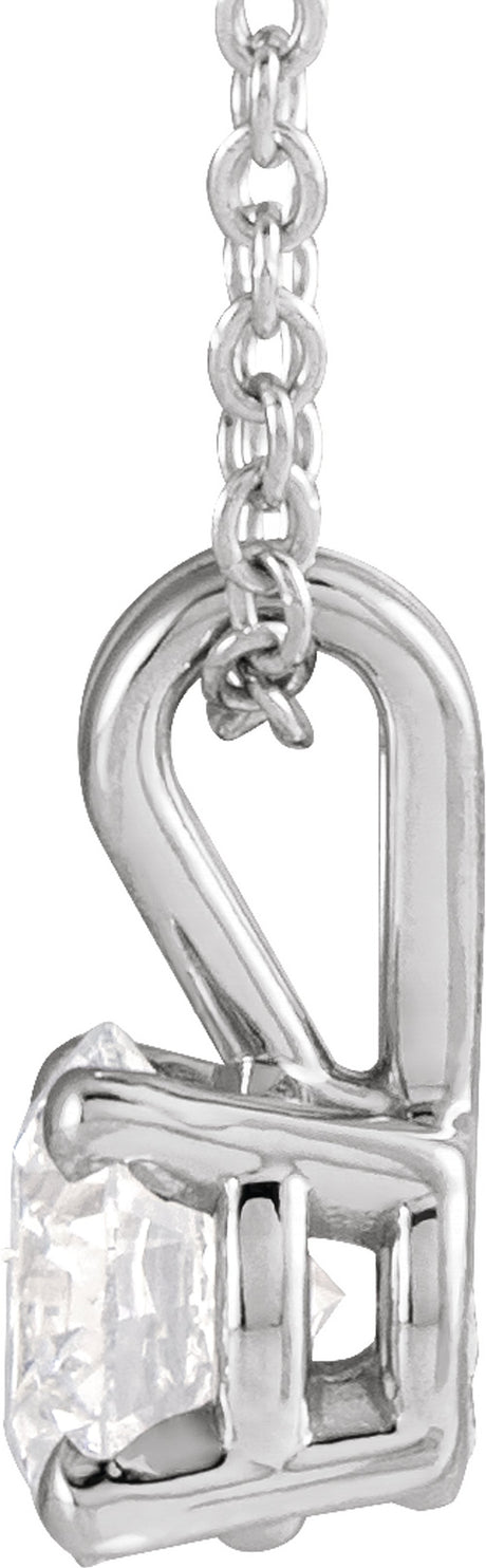 14K White Gold  5/8 CT Lab-Grown Diamond Solitaire 16-18" Necklace