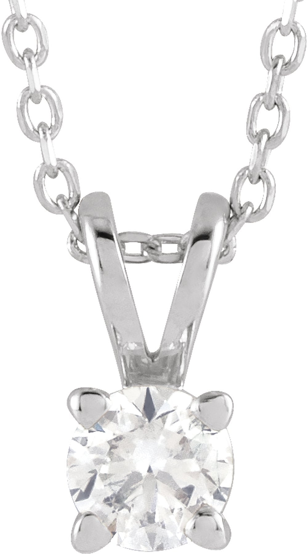 14K White  1/4 CT Lab-Grown Diamond Solitaire 16-18" Necklace