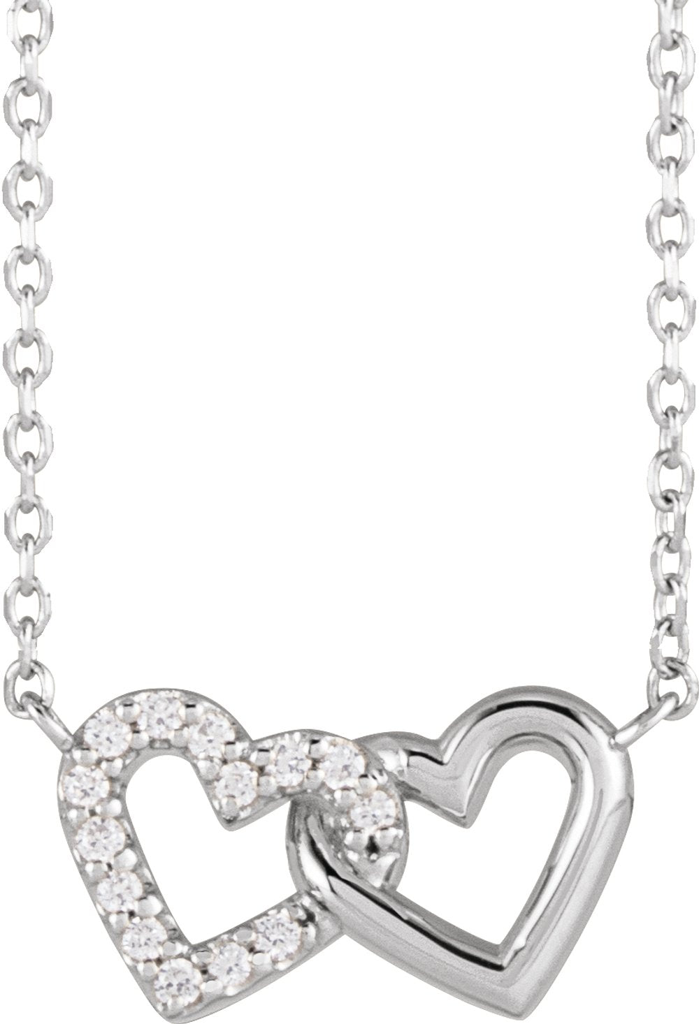 14K White .05 CTW Natural Diamond Petite Double Interlocking Heart 16-18" Necklace