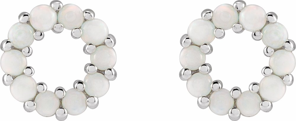 14K White Natural White Opal Cabochon Earrings