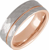 18K Rose Gold PVD Tungsten 8 mm Grooved Comfort-Fit Flat Band Size 7