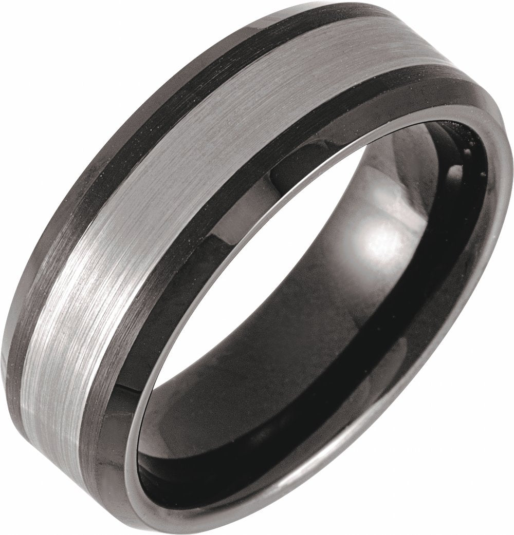 Black PVD & Tungsten Beveled-Edge Band Size 7.5