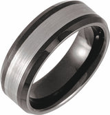 Black PVD & Tungsten Beveled-Edge Band Size 7.5