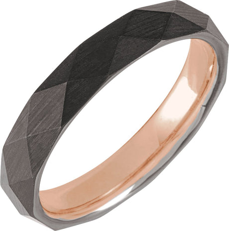 18K Rose Gold PVD Tungsten 4 mm Geometric Faceted Comfort-Fit Band Size 7