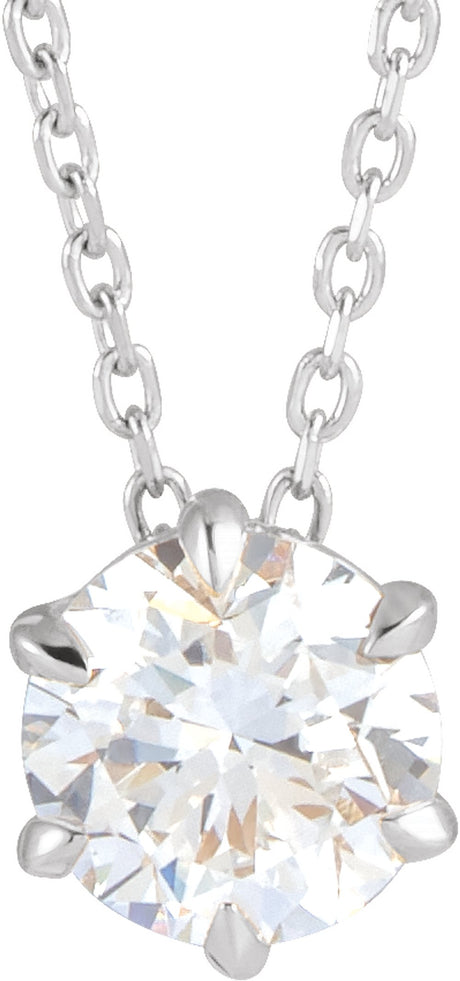 14K White Gold 7/8 CT Lab-Grown Diamond Solitaire 16-18" Necklace